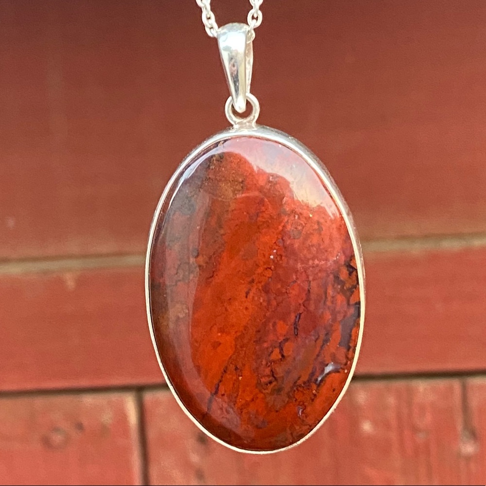 Big Red Jasper Sterling Silver 18” Necklace